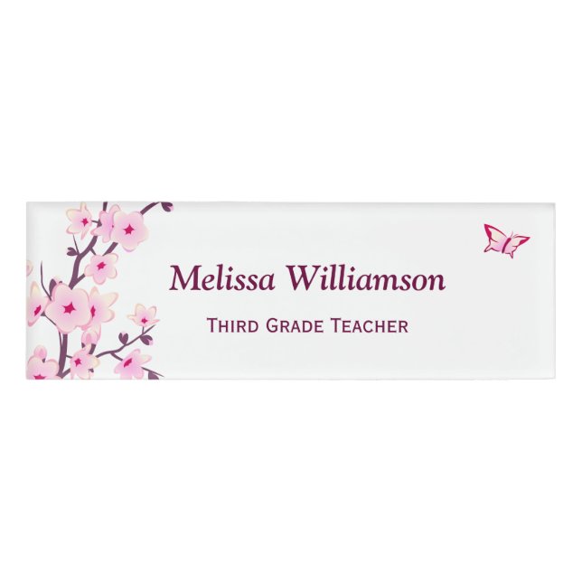 Badge D'identification Balise Nom de l'enseignant blanc rose blanc Fleur  (Devant)