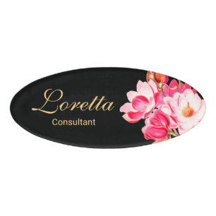 Badge D'identification Balise Nom floral rose Magnolias