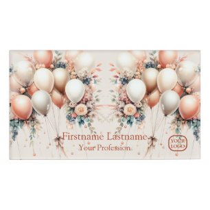 Badge D'identification Ballons floraux de Pêche blanche colorée Élégante 