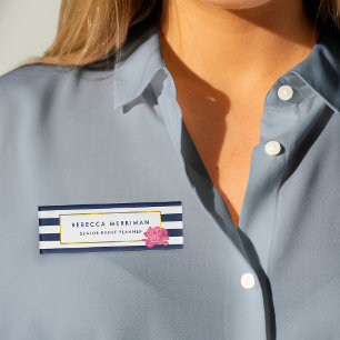 Badge D'identification Bande de marine et pivoine rose