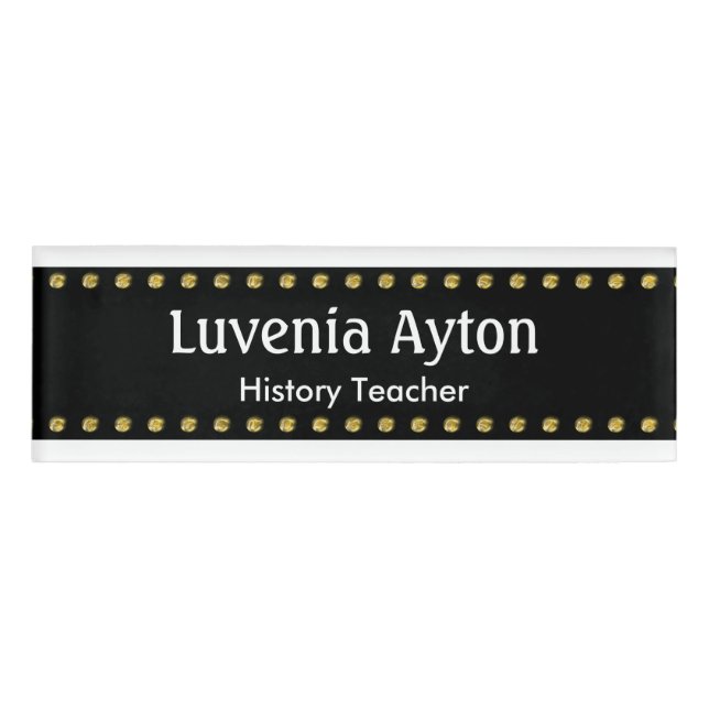 Badge D'identification Bande noire avec points dorés + vos idées (Devant)