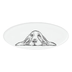 Badge D'identification basset hound noir blanc yeux de chiot simple