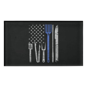 Badge D'identification BBQ Barbecue Grill Porc With USA Flag Cuisine Che