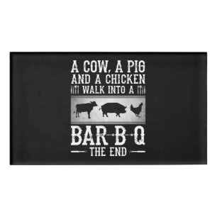Badge D'identification BBQ Une Vache, Un Cochon Et Un Poulet Se Promener