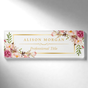 Badge D'identification Beauté florale rose Girly de cadre chic élégant