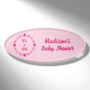 Badge D'identification Bébé rose Baby shower papillons et fleurs