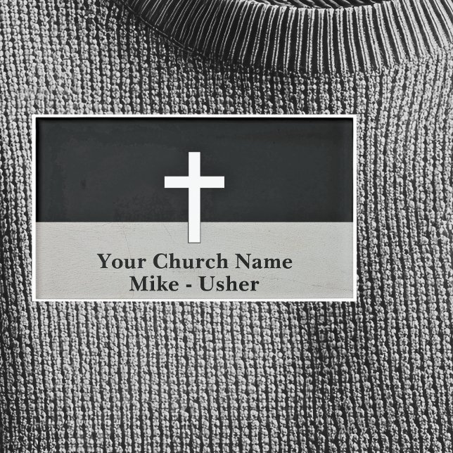 Badge D'identification Bienvenue Black White Christian Church Usher (Welcome Black White Christian Church Usher Name Tag)