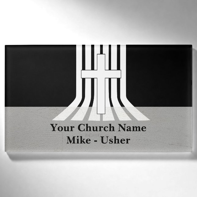 Badge D'identification Bienvenue Black White Christian Church Usher (Devant)
