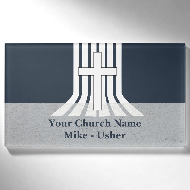 Badge D'identification Bienvenue Navy White Christian Church Usher (Devant)