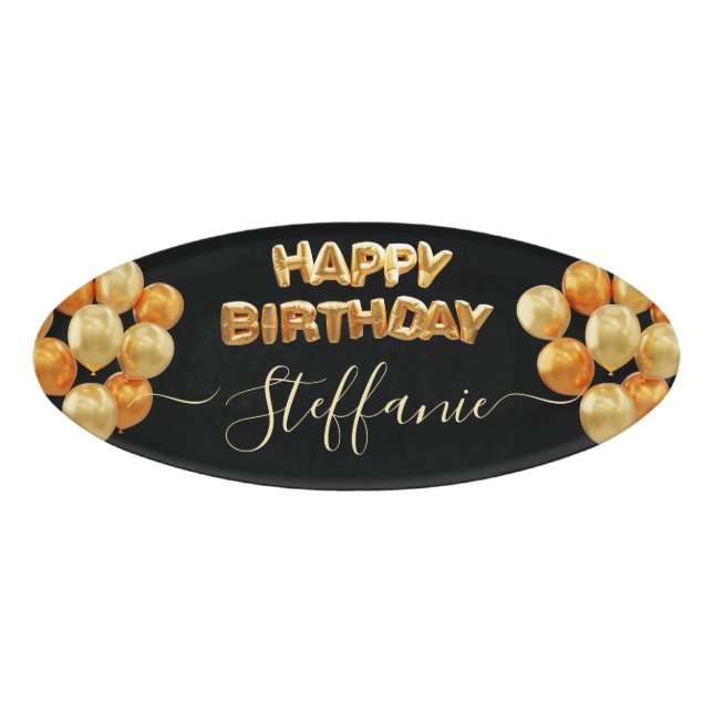 Badge D'identification Black Elegant Joyeux anniversaire (Devant)