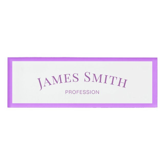 Badge D'identification Blanc chic et violet clair : Professionnel minimal (Devant)