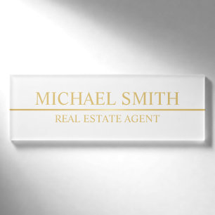Badge D'identification Blanc et Or Professionnel Personnalisé