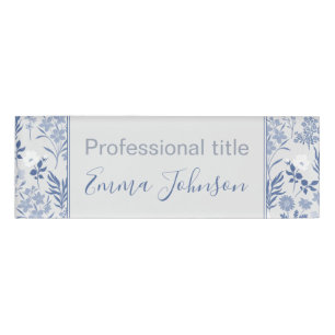 Badge D'identification Blue Flowers Botanical Painting