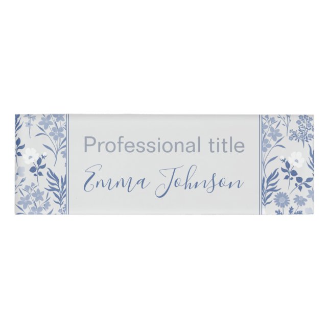 Badge D'identification Blue Flowers Botanical Painting (Devant)