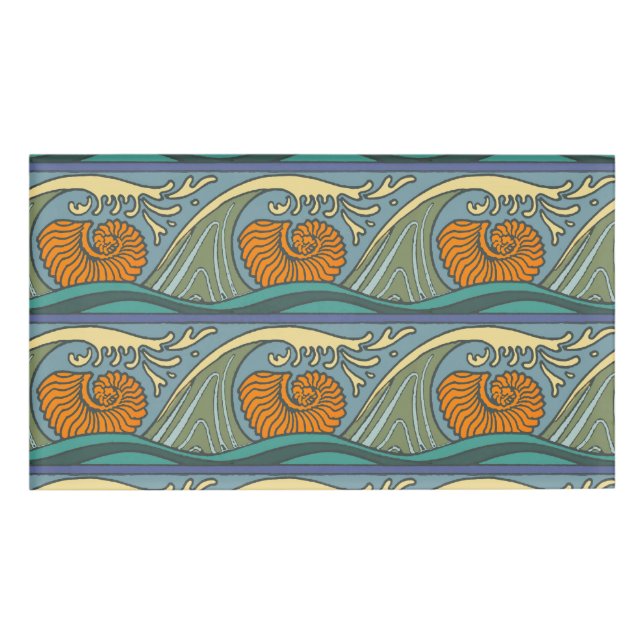 Badge D'identification Blue Ocean Waves Nautilus Seashell Motif Nouveau (Devant)