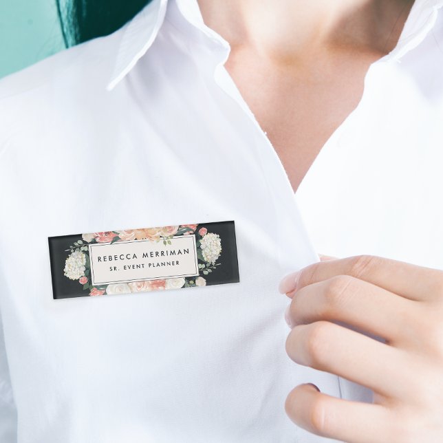 Badge D'identification Blush Floral Antique & Charbon (Créateur téléchargé)