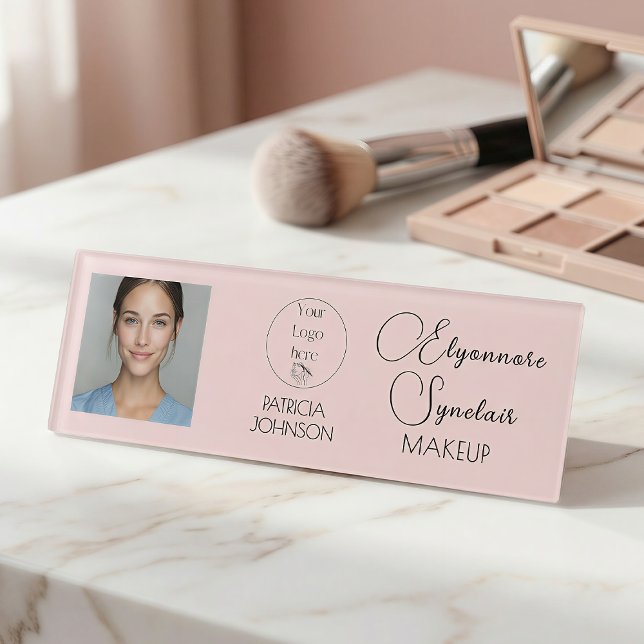 Badge D'identification Blush Pink Script Logo Photo Makeup (Créateur téléchargé)