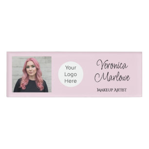 Badge D'identification Blush Rose Logo Script Photo Maquillage
