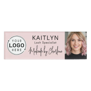 Badge D'identification Blush Rose Logo Script Photo Maquillage