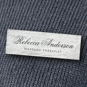 Badge D'identification Bois grisé patiné grain chic script