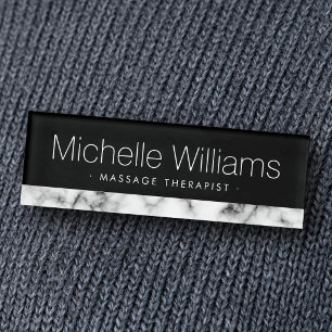 Badge D'identification Bordure de faux marbre blanc élégant noir