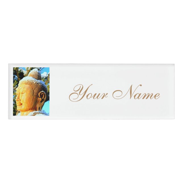 Badge D'identification bouddha de neige dorée sereine (Devant)