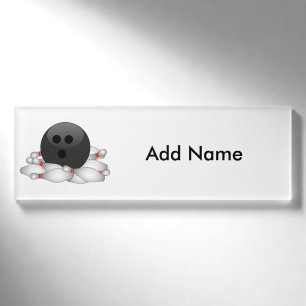 Badge D'identification Boule De Bowling Et Pins