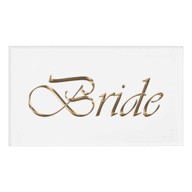 Badge D'identification Bride écriture or blanc calligraphie élégante chic (Devant)