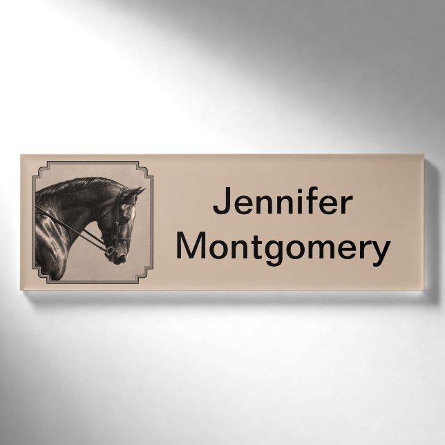Badge D'identification Brown Bay Oldenburg Horse Portrait Sepia (Devant)