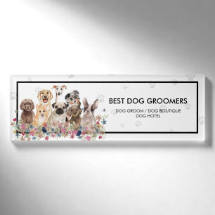 Badge D'identification Cadre Empreintes de Chien Clair Floral Élégant