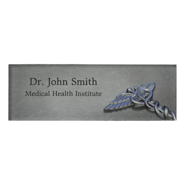 Badge D'identification Caducée Médicale professionnel de chrome - (Devant)