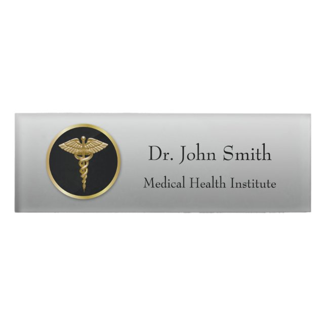 Badge D'identification Caducée Médicale professionnel d'or - étiquette (Devant)