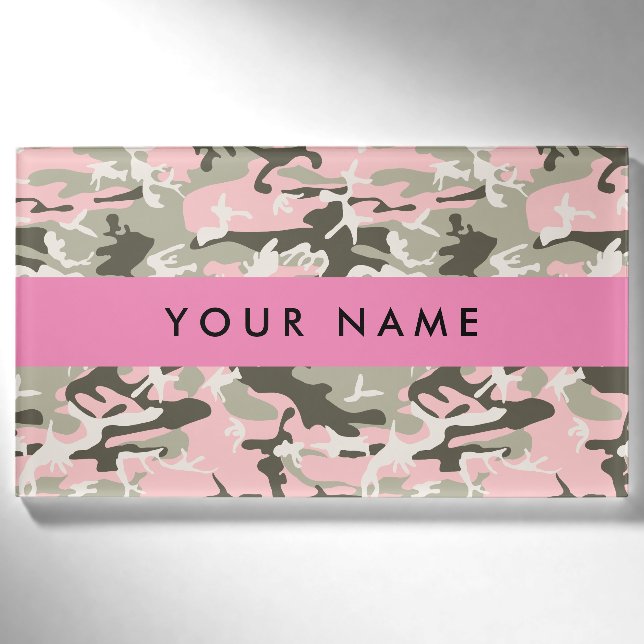 Badge D'identification Camouflage rose et vert Votre nom Personnalisez (Devant)