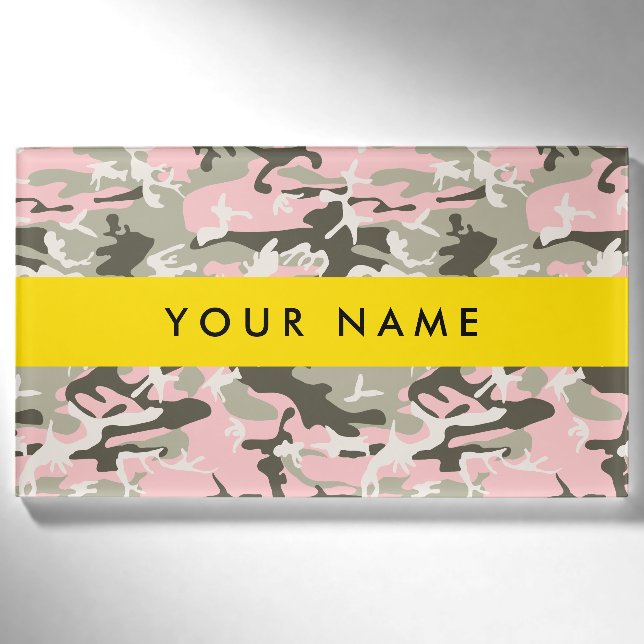 Badge D'identification Camouflage rose et vert Votre nom Personnalisez (Devant)