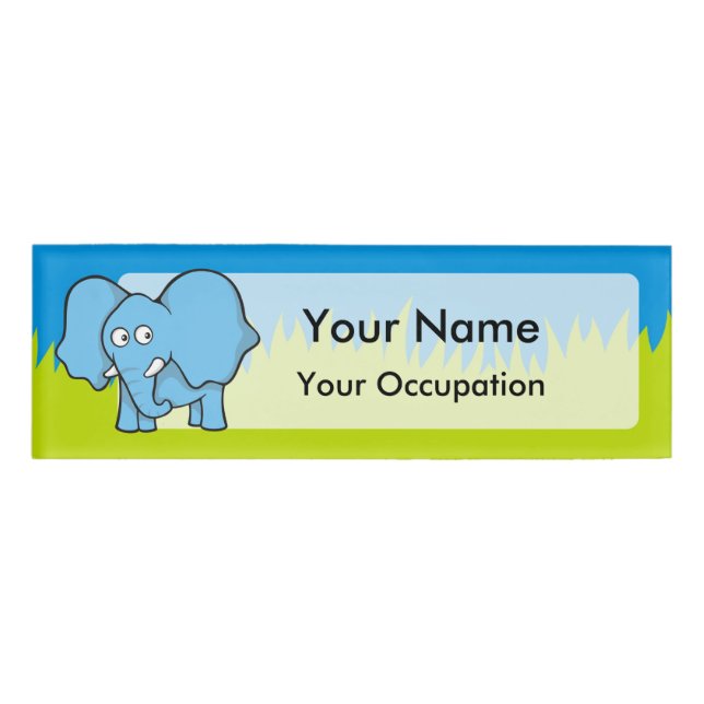 Badge D'identification Caricature d'éléphant bleu (Devant)