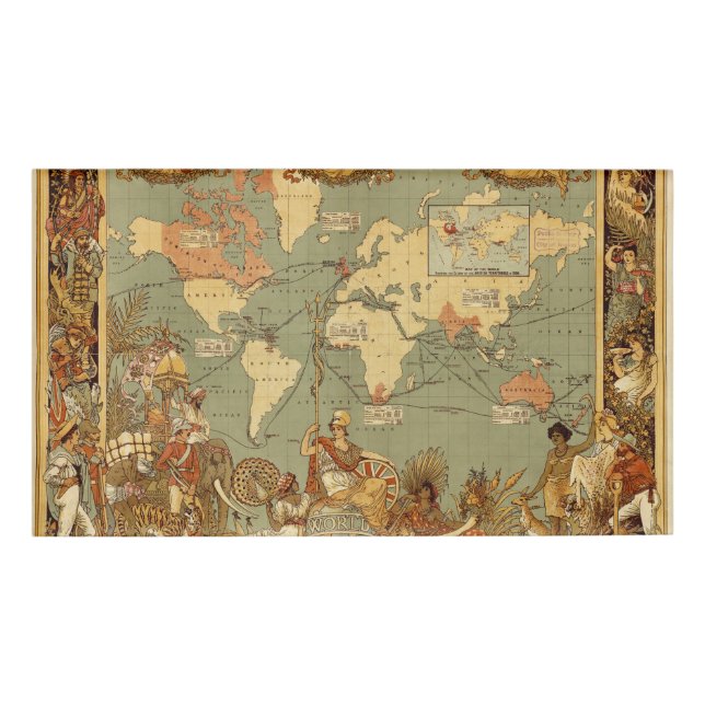 Badge D'identification Carte du monde Antique 1886 Illustré (Devant)