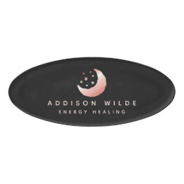 Badge D'identification Céleste Rose Or Croissant Lune Étoiles Business