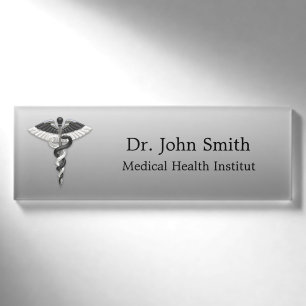 Badge D'identification Classique Noble Médicale Élégant Noir Blanc Caducé