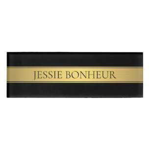 Badge D'identification Classy Faux Gold Stripe & Black Arrière - plan ou