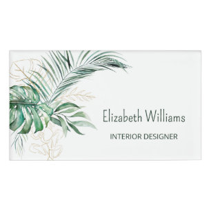 Badge D'identification Code QR   Aquarelle Feuilles tropicaux