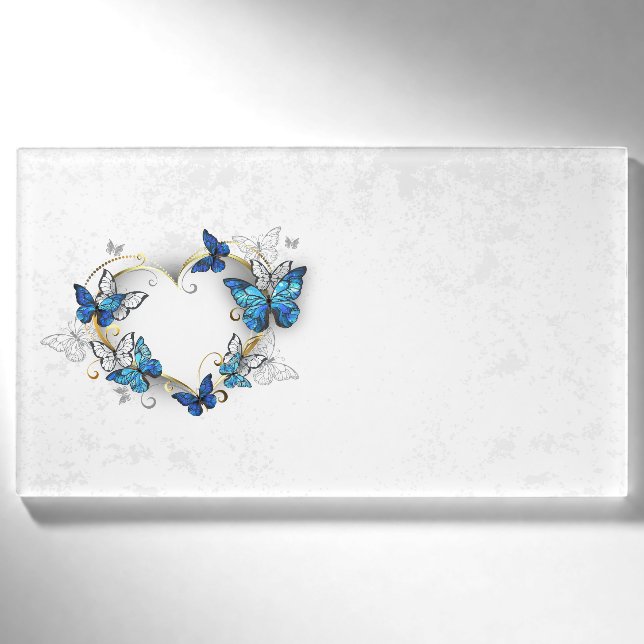 Badge D'identification Coeur bijoux avec papillons Morpho (Devant)