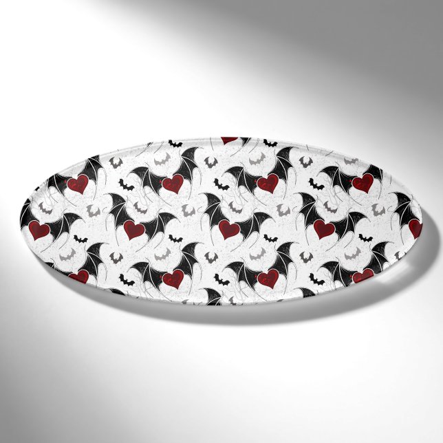 Badge D'identification Coeur d'Halloween avec ailes de chauve-souris noir (Devant)