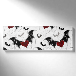 Badge D'identification Coeur d'Halloween avec ailes de chauve-souris noir
