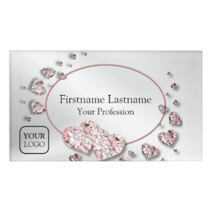 Badge D'identification Coeurs brillants rose Peach Géométrique Élégant