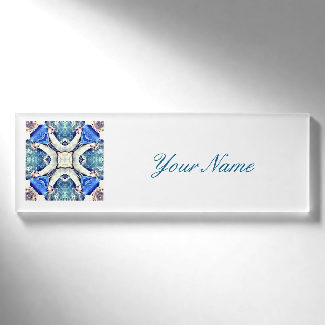 Badge D'identification Coeurs de mandala bleu motif Thunder_Cove (Devant)