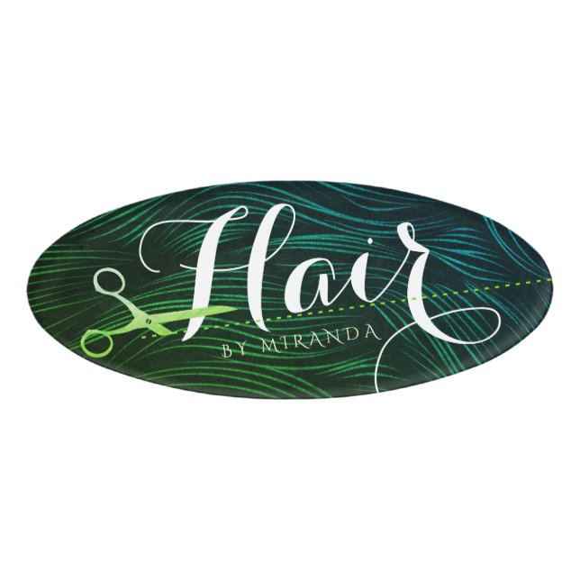 Badge D'identification Coiffeuse Coiffeuse Beauté Green Ciseaux Or (Devant)