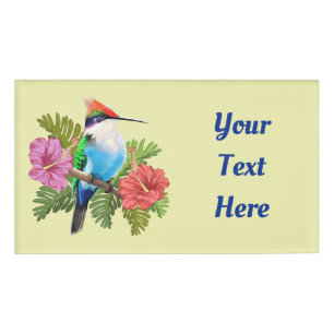 Badge D'identification Colibri se reposant et Hibiscuses