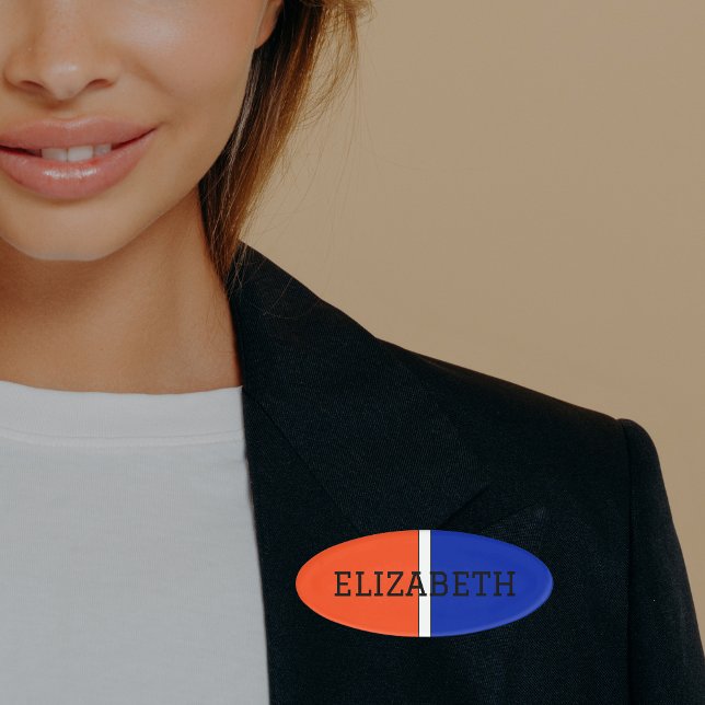 Badge D'identification Colonnes de collège Orange, Blanc et Bleu Monogram (Créateur téléchargé)