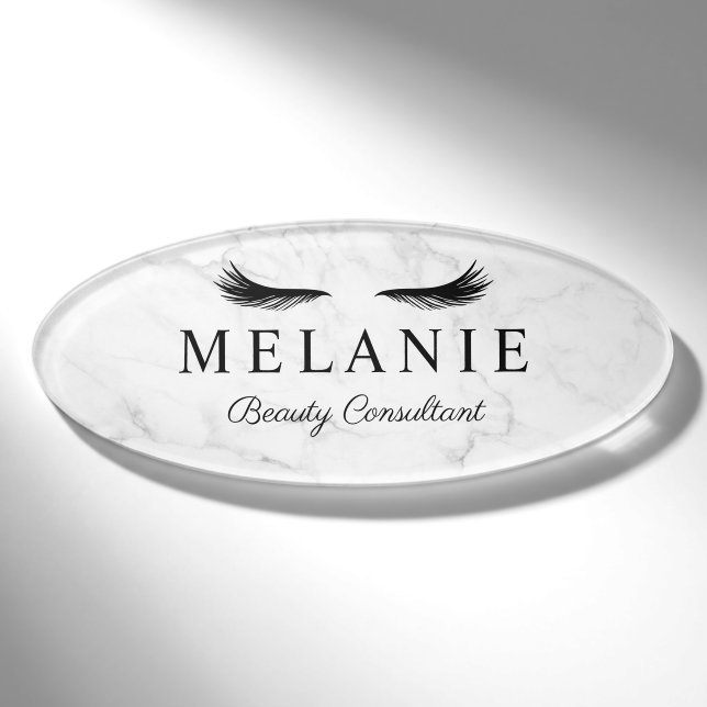 Badge D'identification Cosmetologue moderne et élégant en marbre noir d'E (Devant)