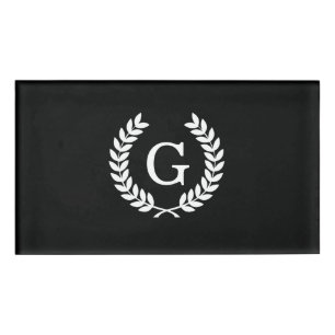 Badge D'identification Couronne de laurier blanc noir de blé Monogramme i